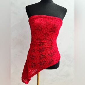Strapless Red Lace Asymmetrical  Top